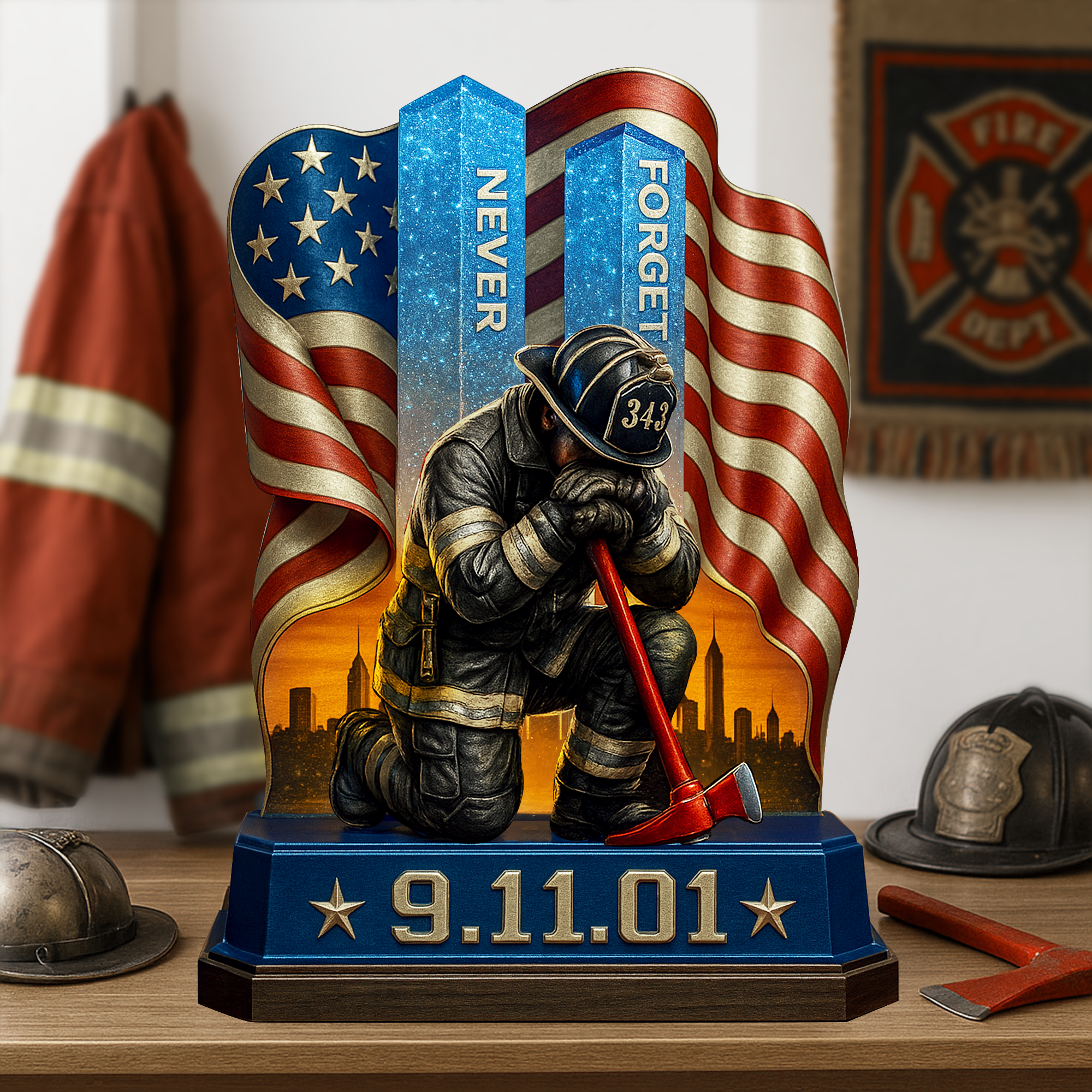 Never Forget - 911 Memorial Acrylic Plaque - Personalized Gifts for Honoring Loved Ones Shaped Plaques PopCulturePrints
