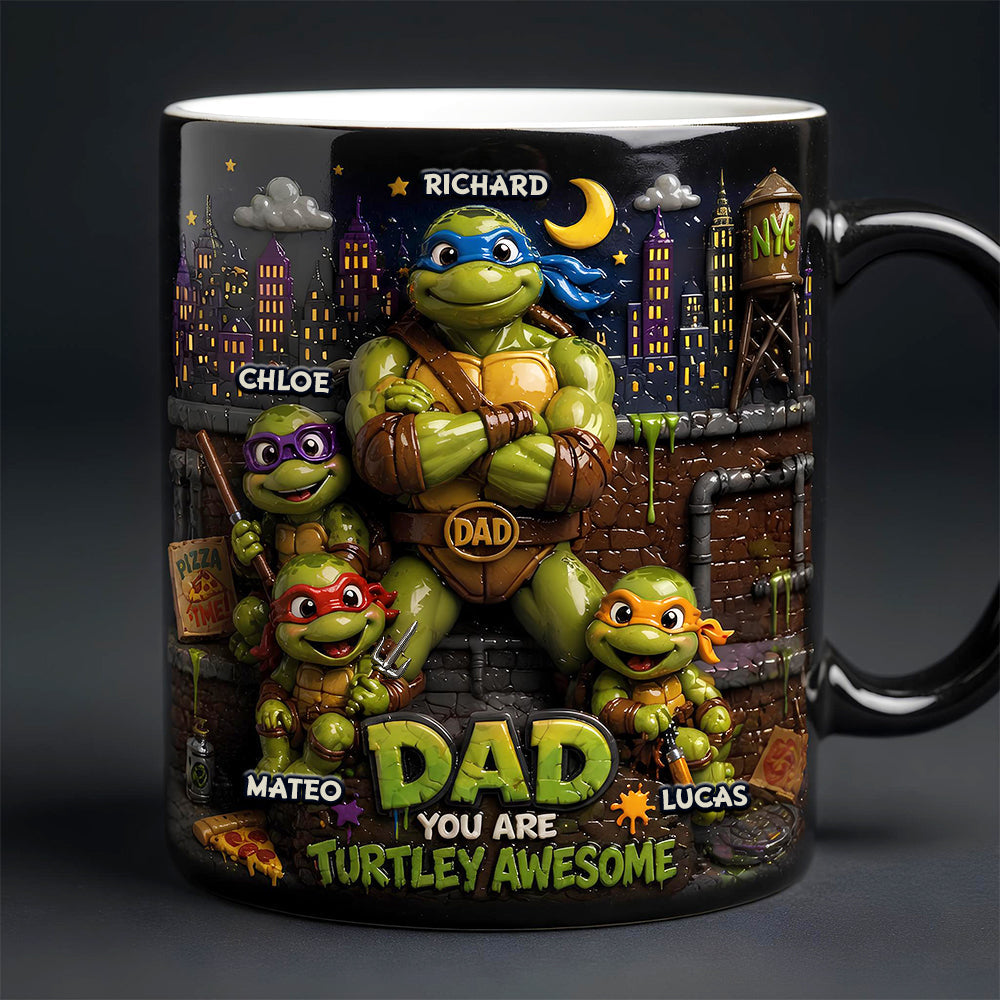 "Dad, You Are Turtley Awesome" - Funny Fighter Dad and Kids Personalized Magic Mug - Perfect Gift for Dads, Grandpas & More! Coffee Mug PopCulturePrints