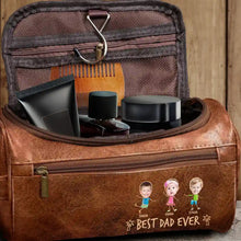 Load image into Gallery viewer, Custom Photo Outline: Best Dad Ever - Personalized Leather Toiletry Bag Leather Toiletry Bag PopCulturePrints
