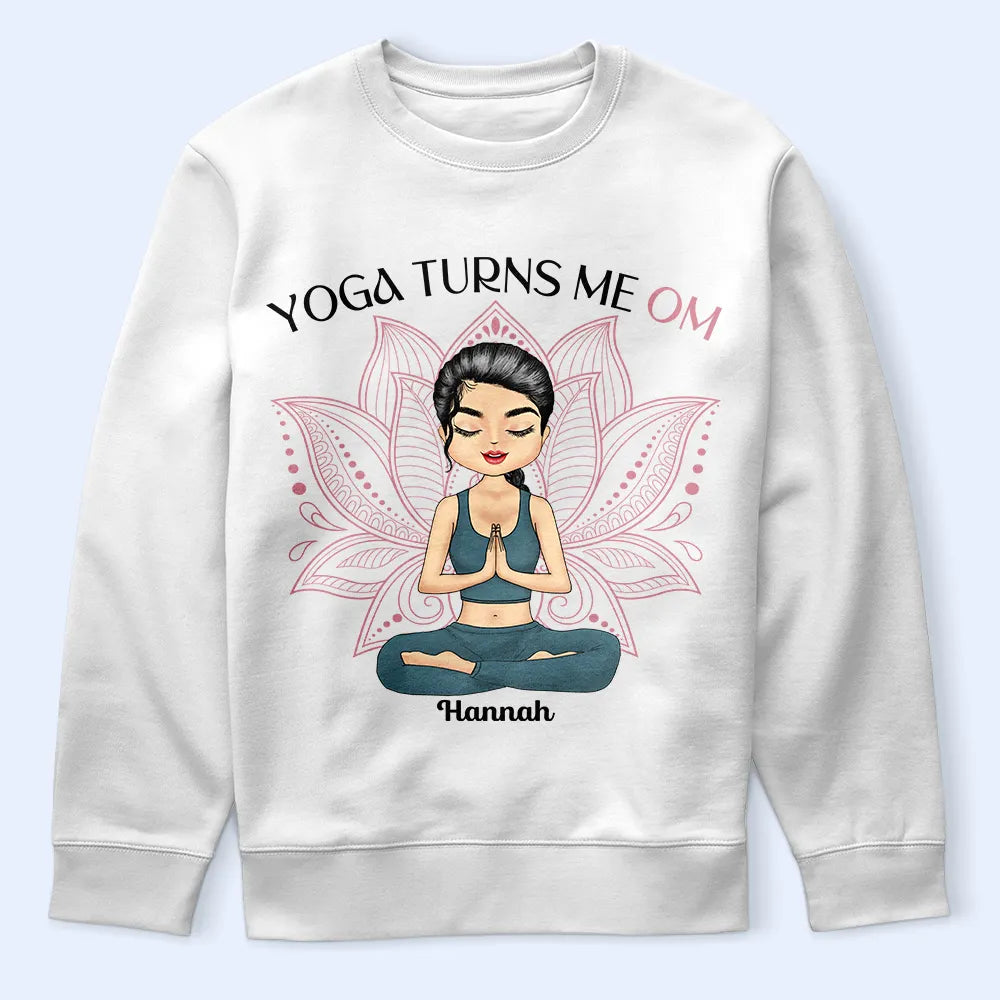 Yoga Turns Me Om - Personalized T-Shirt for Yoga Lovers T-shirt PopCulturePrints