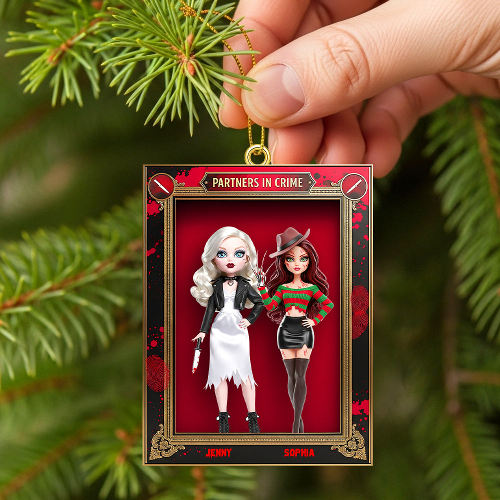 "Partners in Crime" - Horror Dolls Personalized Christmas Ornament - Custom Gift for Best Friends, Horror Enthusiasts, and Collectors Ornament PopCulturePrints
