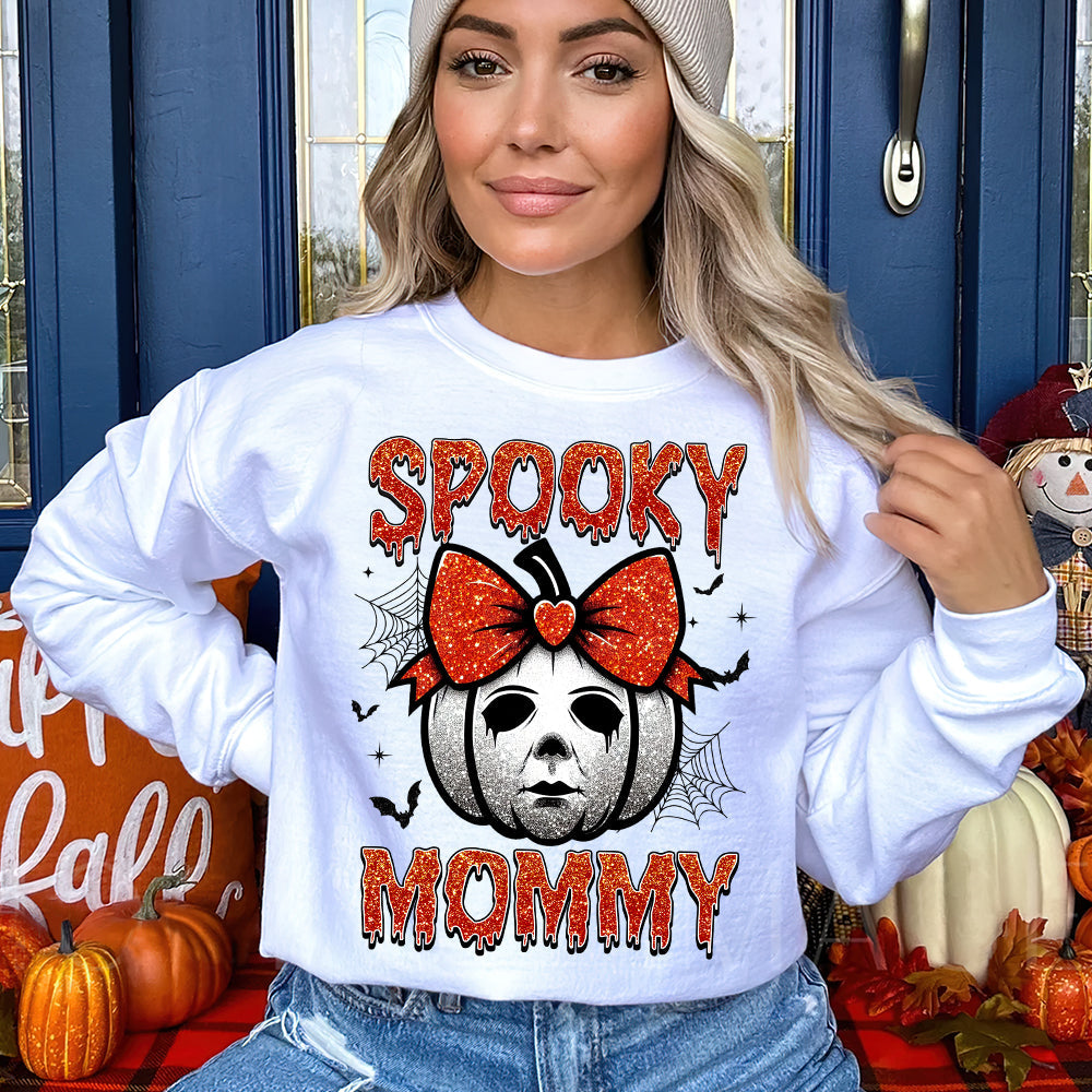 Spooky Mama Personalized Halloween Glitter Shirt for Moms