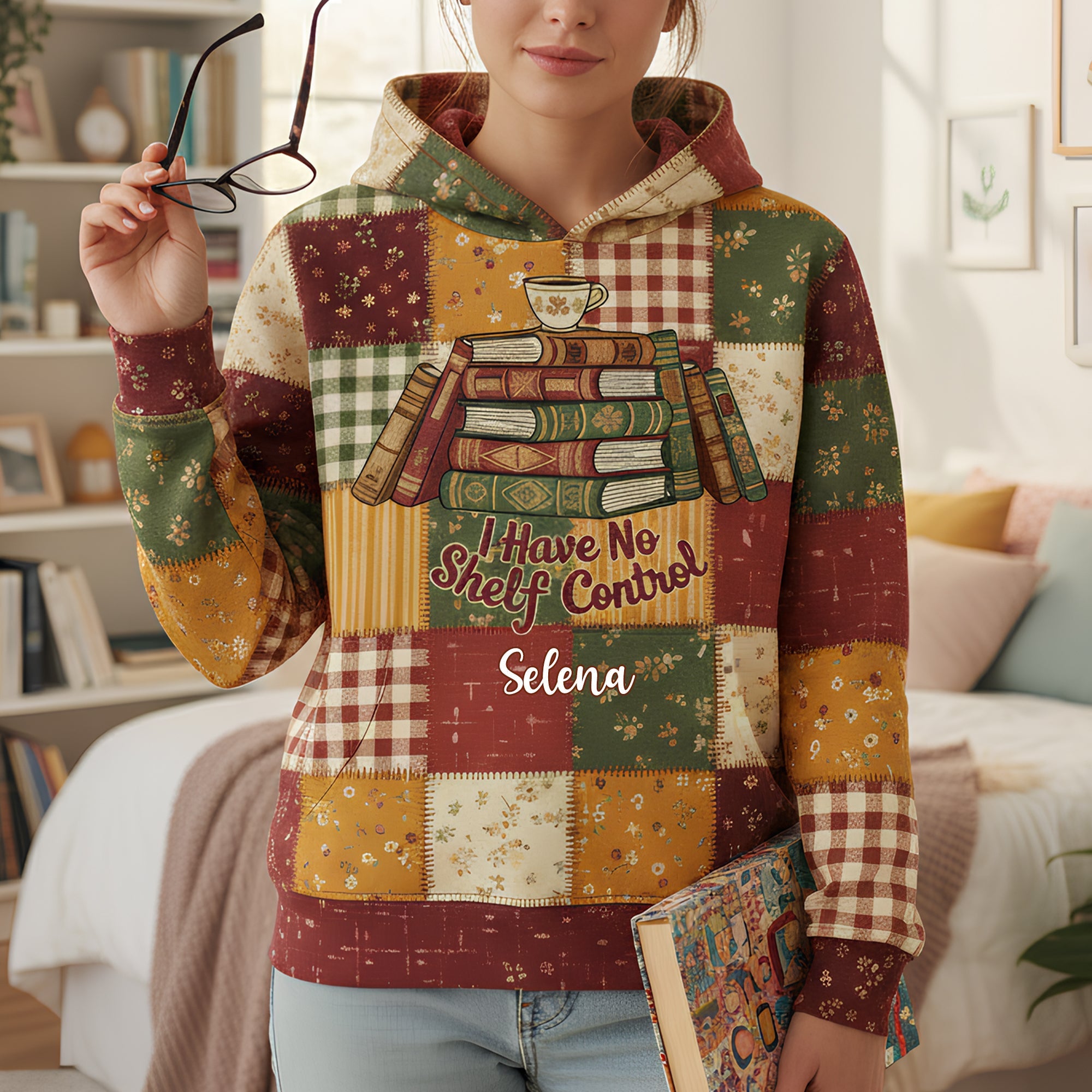 "I Have No Shelf Control" Comfy Reading Vibes Hoodie - Personalized Gifts for Book Lovers AOP Products PopCulturePrints