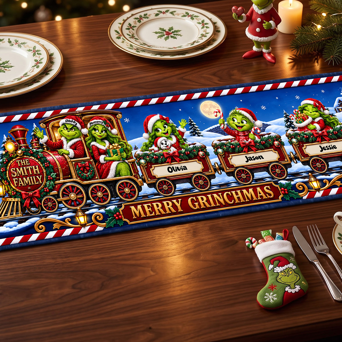 Family Christmas Train Table Runner - Personalized Gifts For Family Quilted Table Runner 04TYTA240926 Quilted Table Runner PopCulturePrints