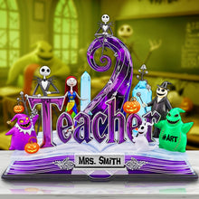 Load image into Gallery viewer, Horror Teacher Plaque - Personalized Gift for Teachers Who Love the Spooky Shaped Plaques PopCulturePrints
