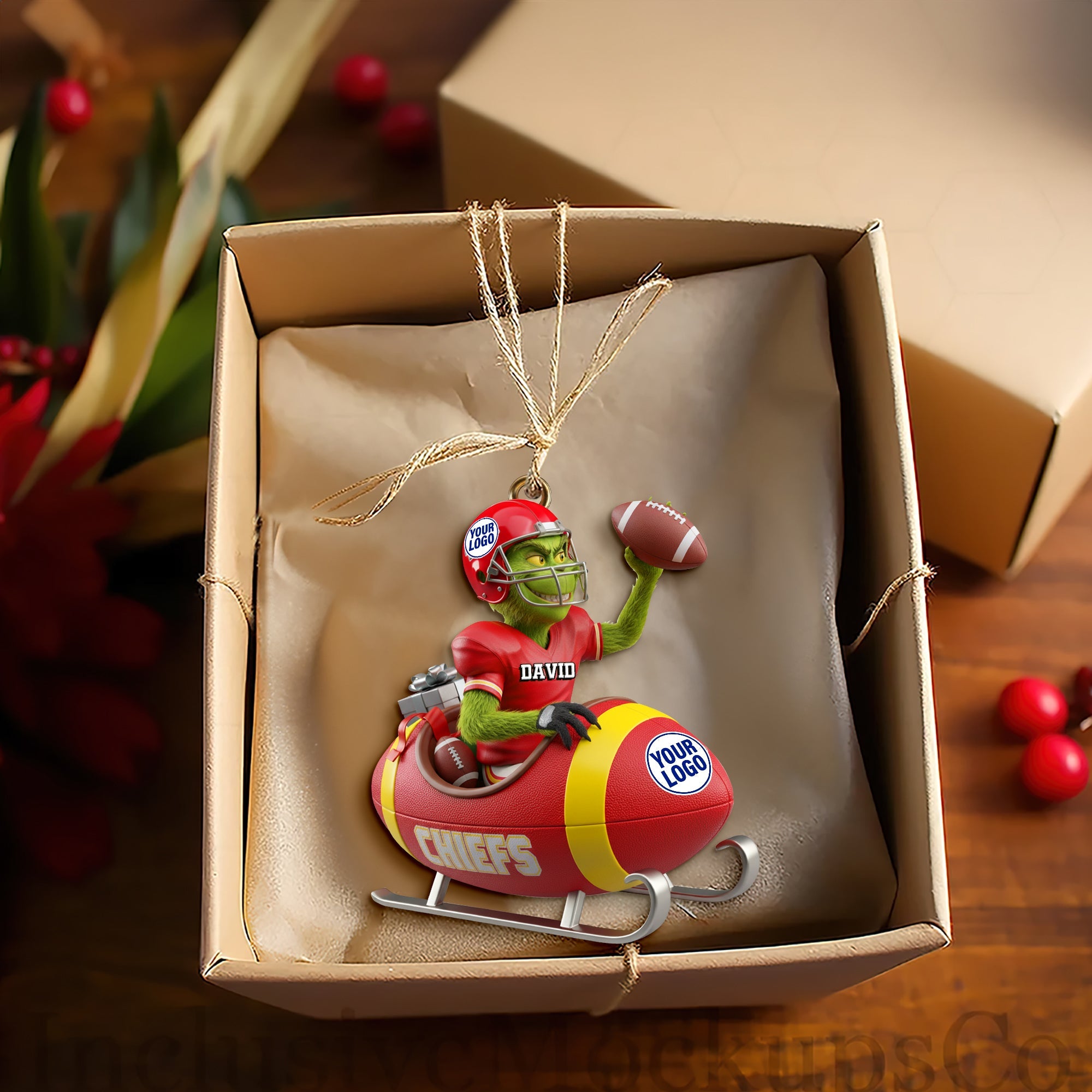 “Score Big This Holiday!” - Personalized Holiday Touchdown Ornament - Custom Gift for Sports Lovers Ornament PopCulturePrints