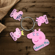 Load image into Gallery viewer, Custom Mommy Pig Keychain with Personalized Charms Keychains PopCulturePrints
