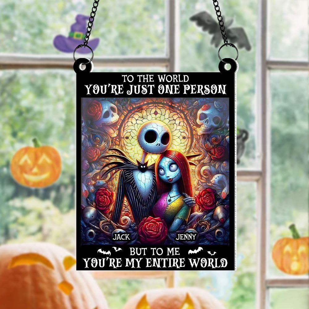 Personalized Halloween Sun Catcher for Couples - Custom Romantic Jack and Sally Design