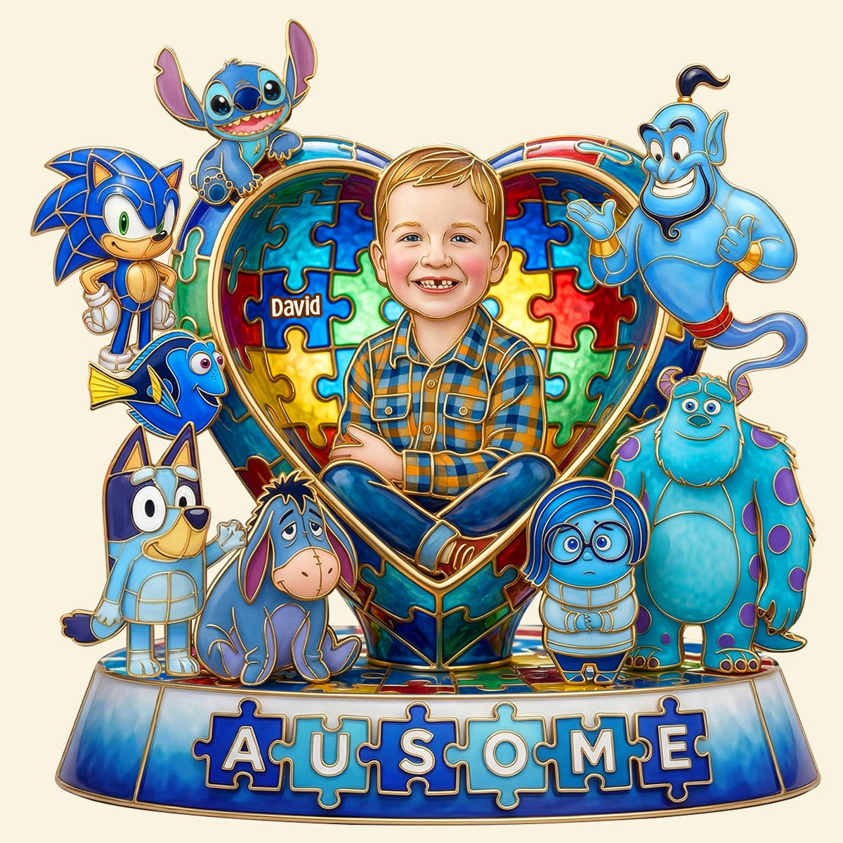 "Celebrate Uniqueness with Ausome Gang" - Custom Acrylic Plaque Gift for Autism Kids Shaped Plaques PopCulturePrints