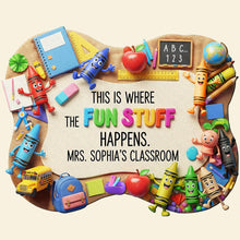 Load image into Gallery viewer, This is Where the Fun Stuff Happens - Personalized Fun &amp; Colorful Doormat for Teachers Doormat PopCulturePrints

