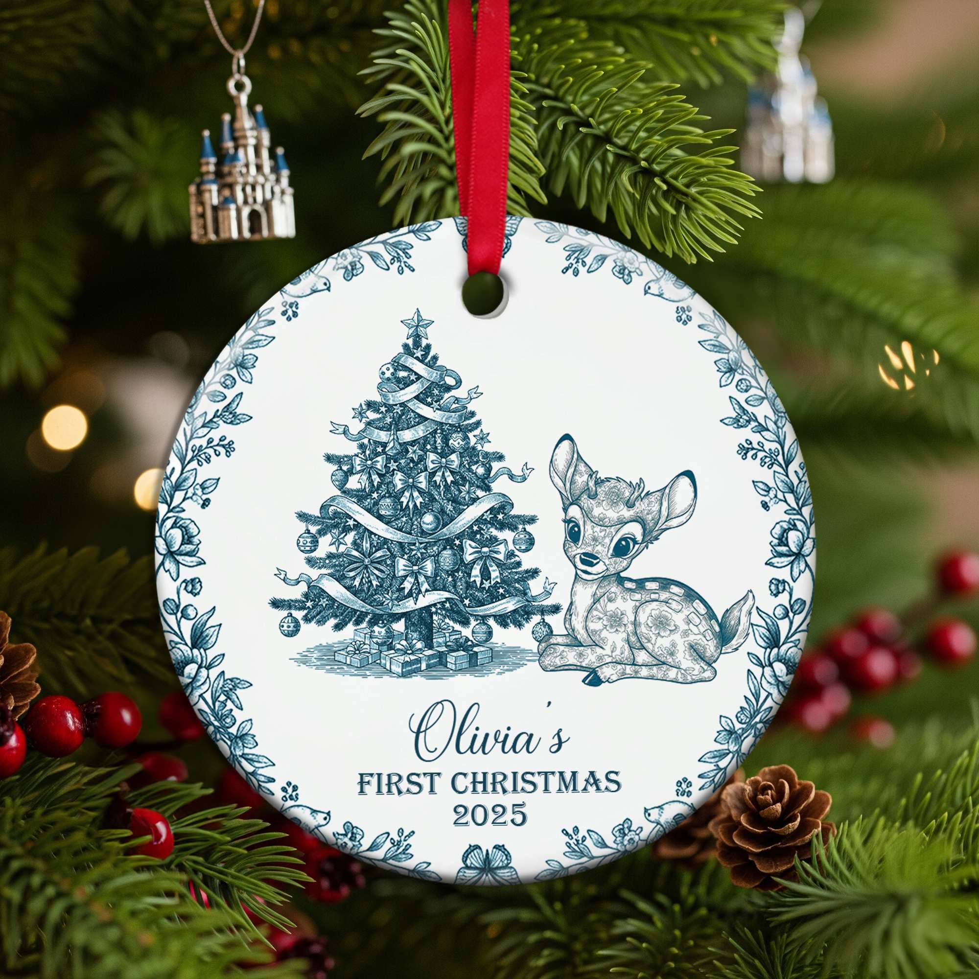 Olivia's First Christmas - Personalized Baby Ornament Ornament PopCulturePrints