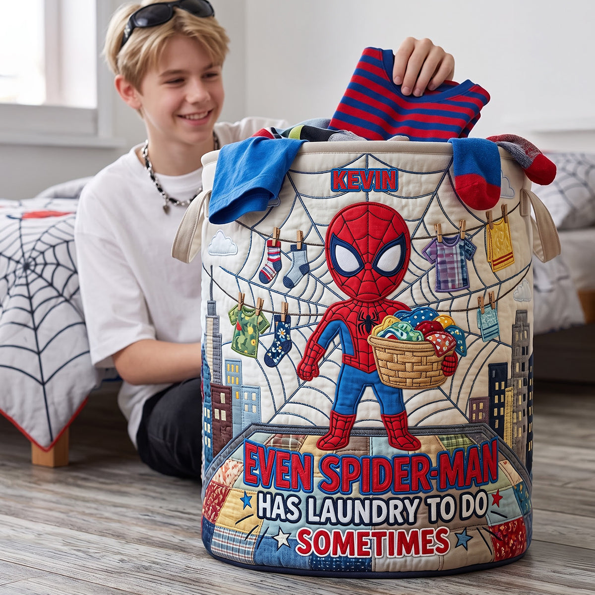 Funny Quilted Laundry Basket - Personalized Gift for Kids Who Love Superheroes