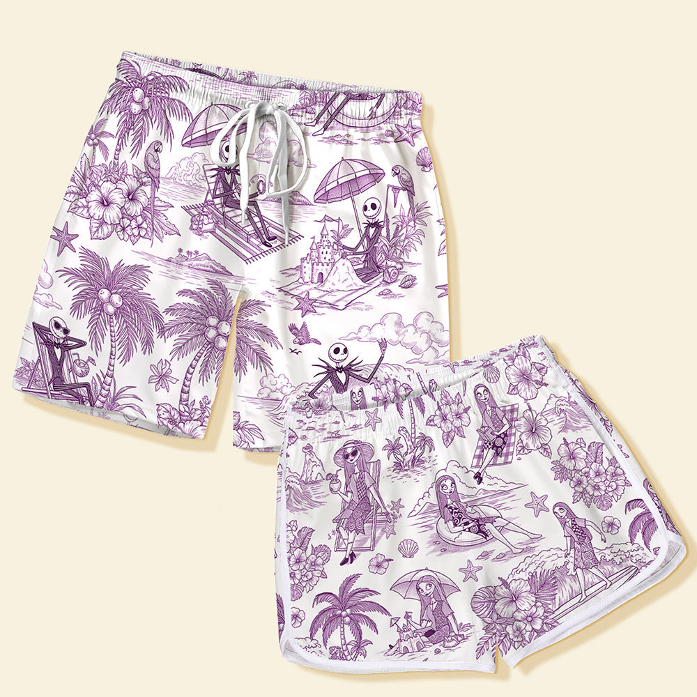 “Make a Splash Together!” – Personalized Spooky Couple Beach Shorts - Perfect Gifts for Couples Beach Shorts PopCulturePrints