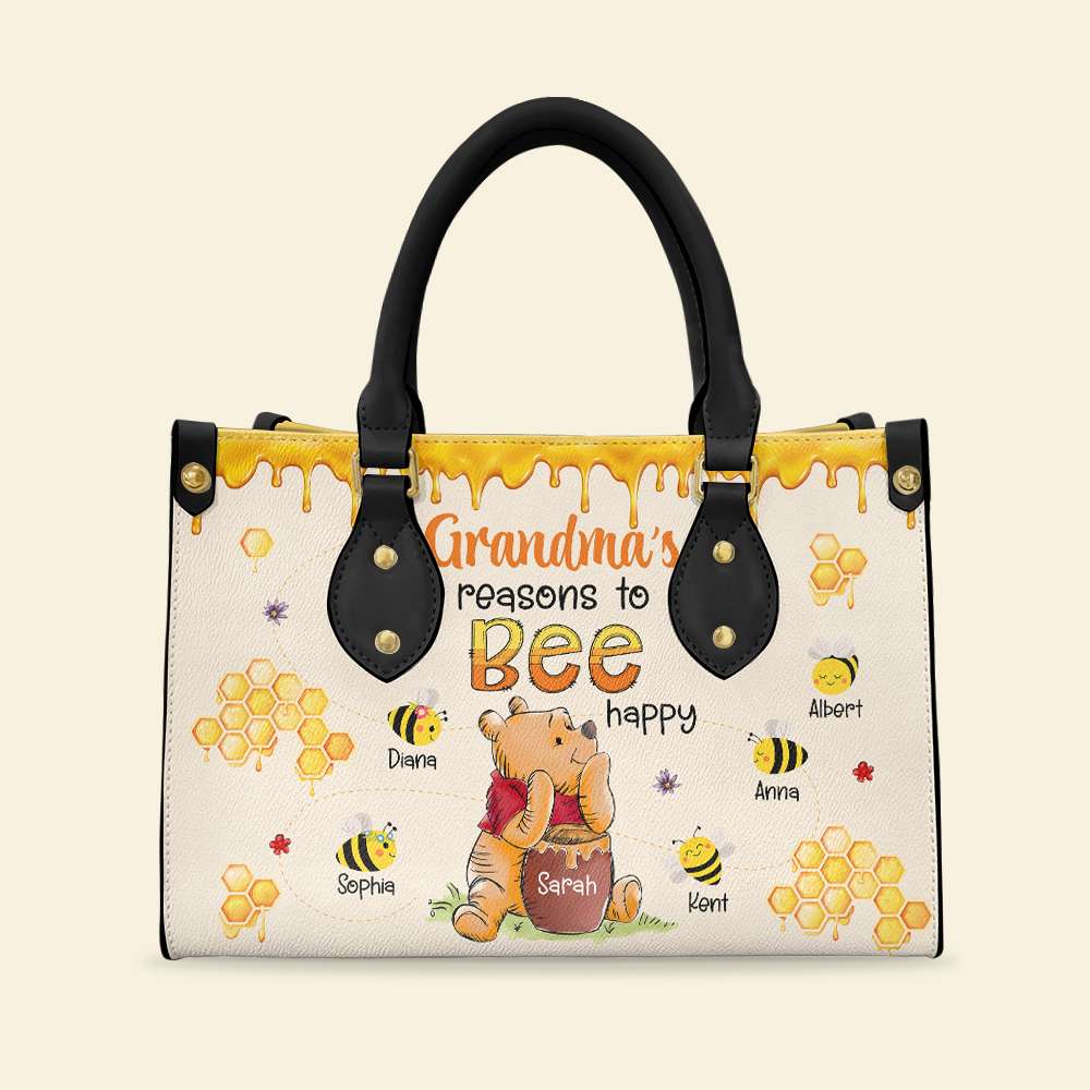 Personalized Grandma Bear Purse - Honey Bee Handbag Gift for Nana Leather Bag PopCulturePrints