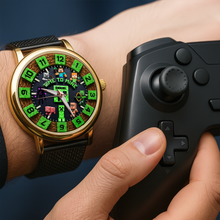 Load image into Gallery viewer, Time to Mine! Fun Sandbox Game Mesh Straps Watch - Personalized Gift for Game Lovers Quartz Watch PopCulturePrints

