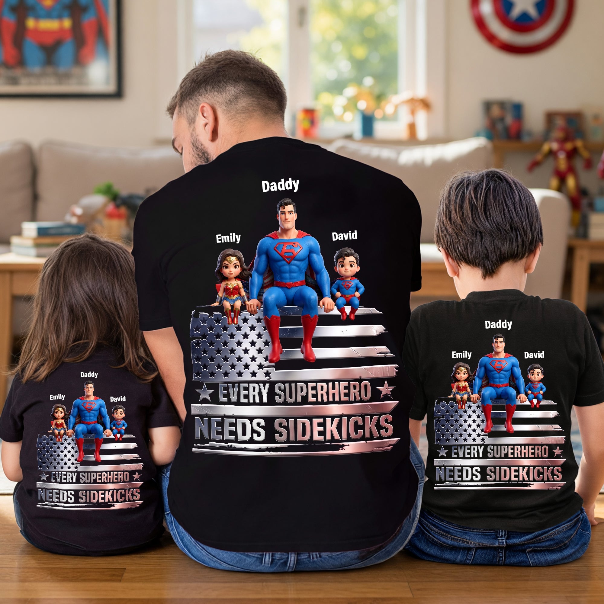 Every Superhero Needs A Sidekick - Proud Dad Legacy Shirt, Personalized Gift for Dads and Grandpas Shirts PopCulturePrints