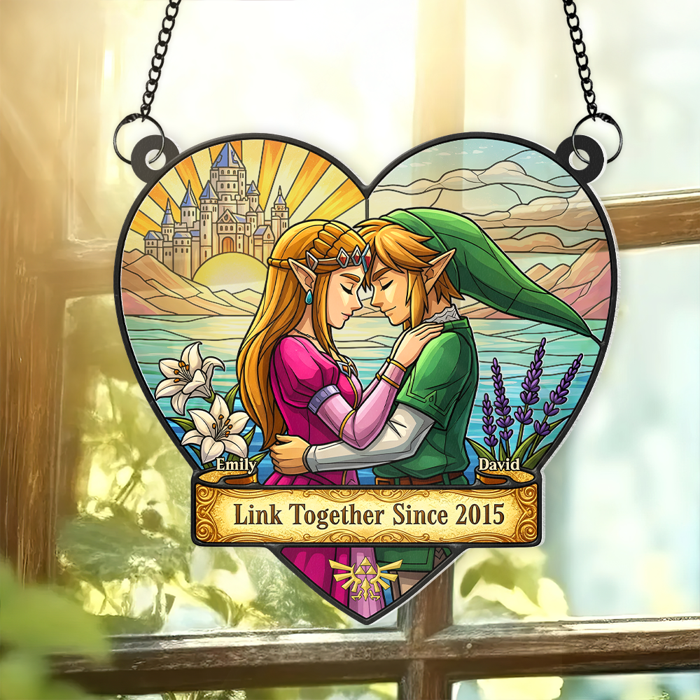 “Link Together Since 2015” - Couple Link Window Hanging Suncatcher Ornament - Personalized Gift for Couples Ornament PopCulturePrints
