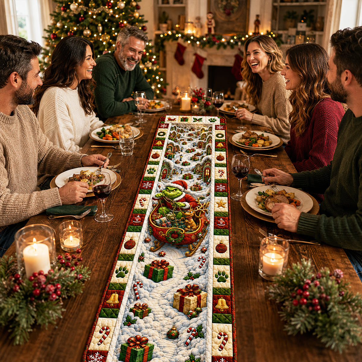 “Celebrate the Season with Joy” - Festive Winter Quilted Table Runner - Personalized Gifts for Christmas