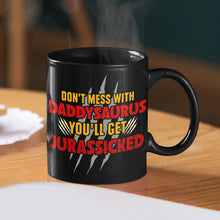 Load image into Gallery viewer, Roaring Daddysaurus Personalized Black Mug Coffee Mug PopCulturePrints
