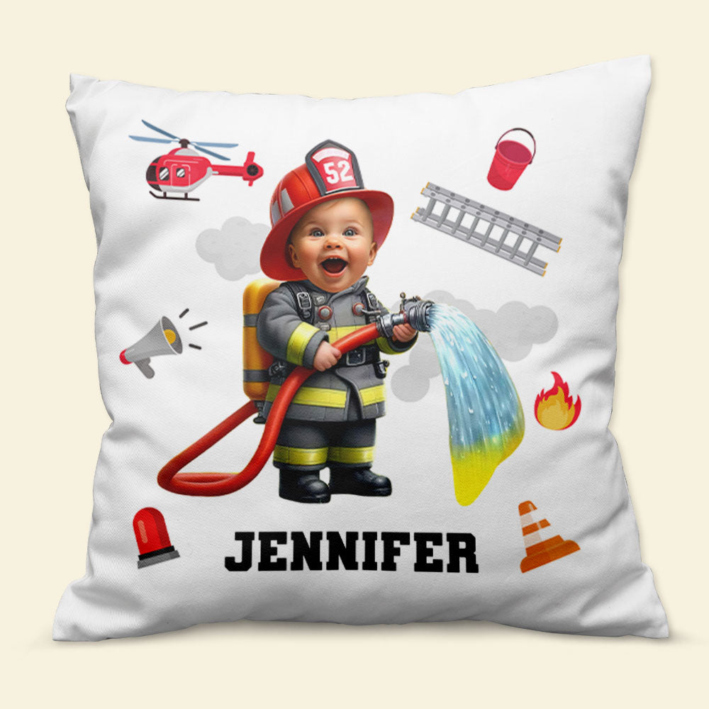 Personalized Kid Firefighter Pillow - Custom Photo Gift Pillow PopCulturePrints