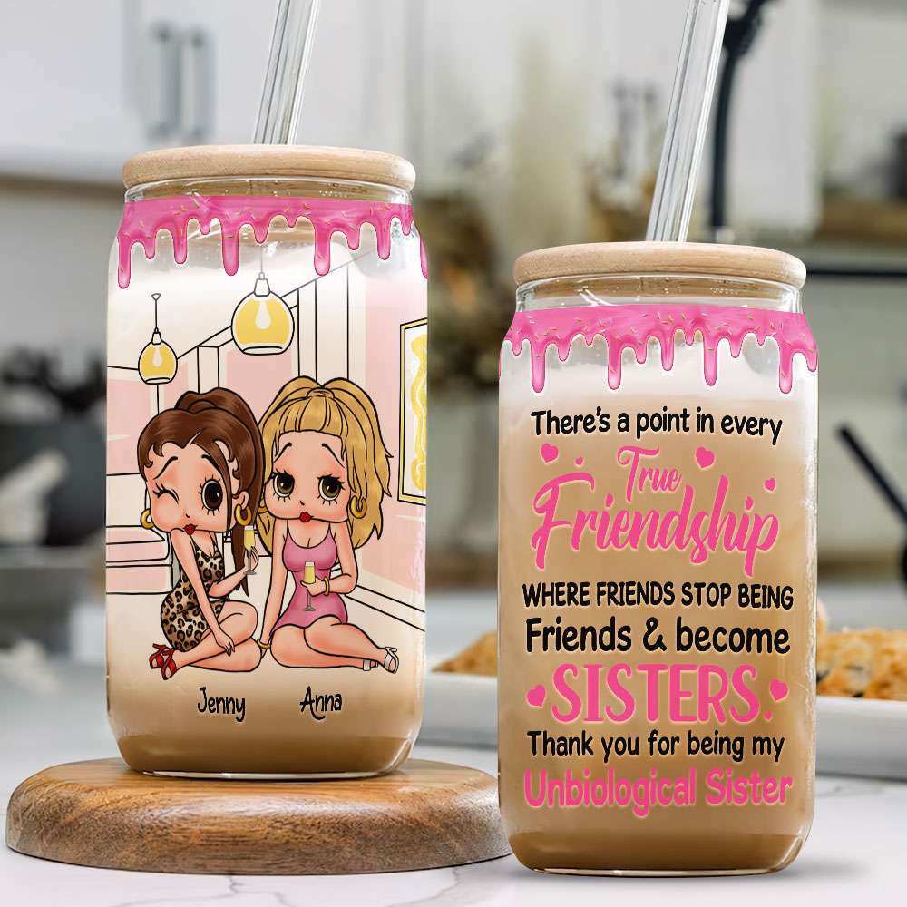Personalized Friendship Glass Can - Unbiological Sister Gift Glass Can PopCulturePrints
