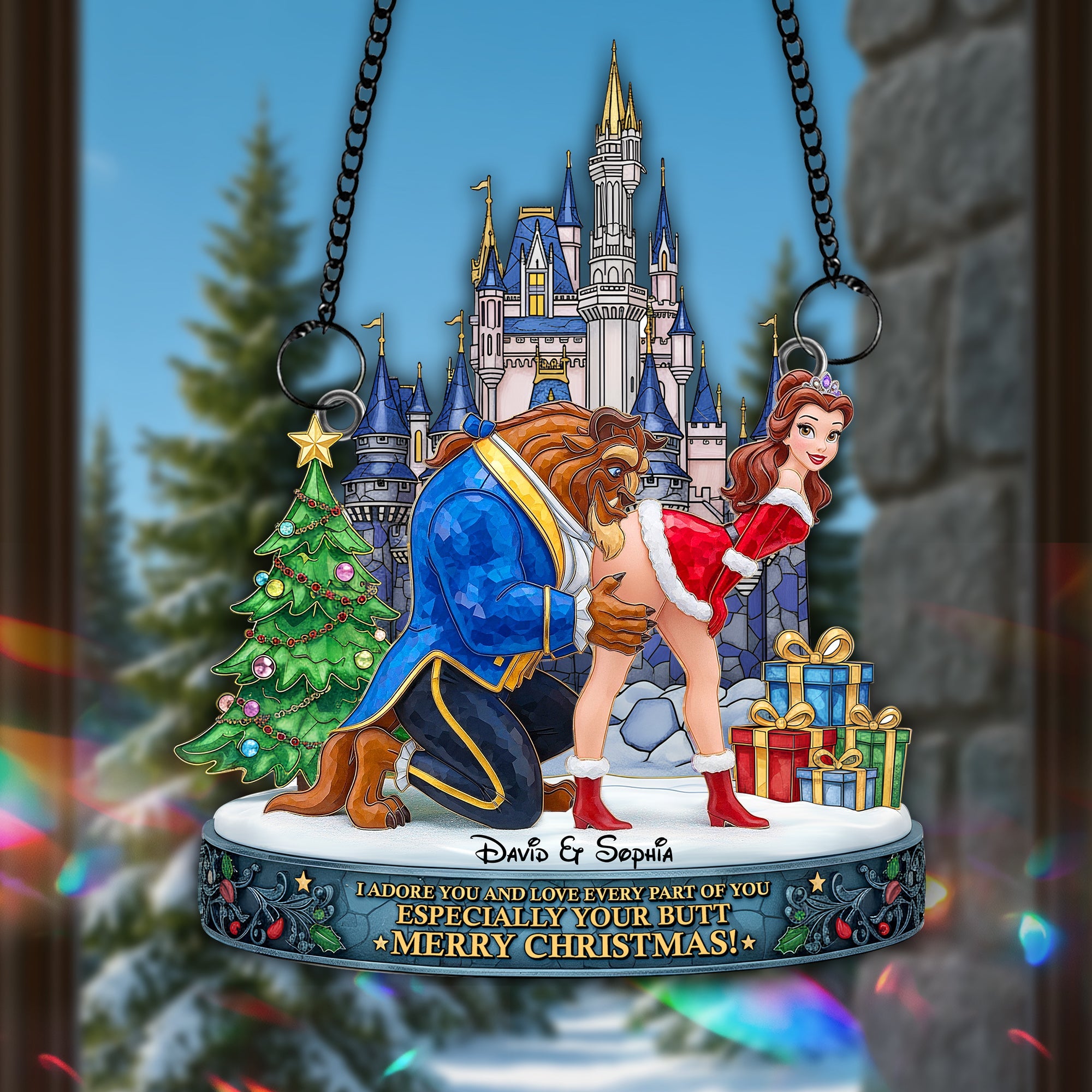 Adore You & Love Every Part - Cheeky Kiss Couple Suncatcher - Personalized Christmas Gift for Couples Ornament PopCulturePrints