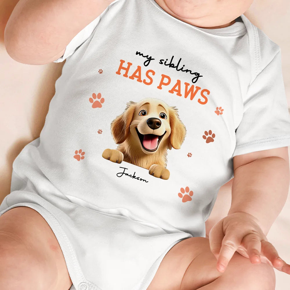 My Sibling Has Paws - Personalized Baby Onesie with 3D Effect Baby Onesie PopCulturePrints