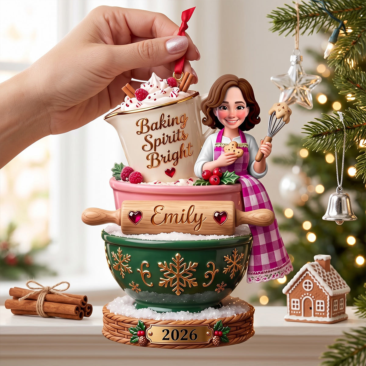 Baking Spirits Bright - Personalized Baker’s Christmas Ornament Ornament PopCulturePrints