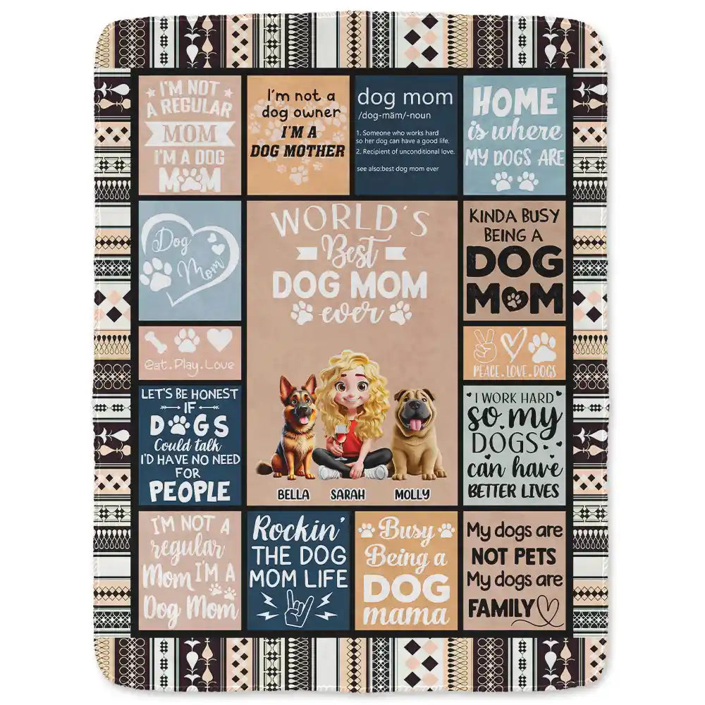 World's Best Dog Mom Ever - Personalized 3D Effect Fleece Blanket | Unique Gift for Dog Lovers, Moms, and Grandmas Fleece Blanket PopCulturePrints
