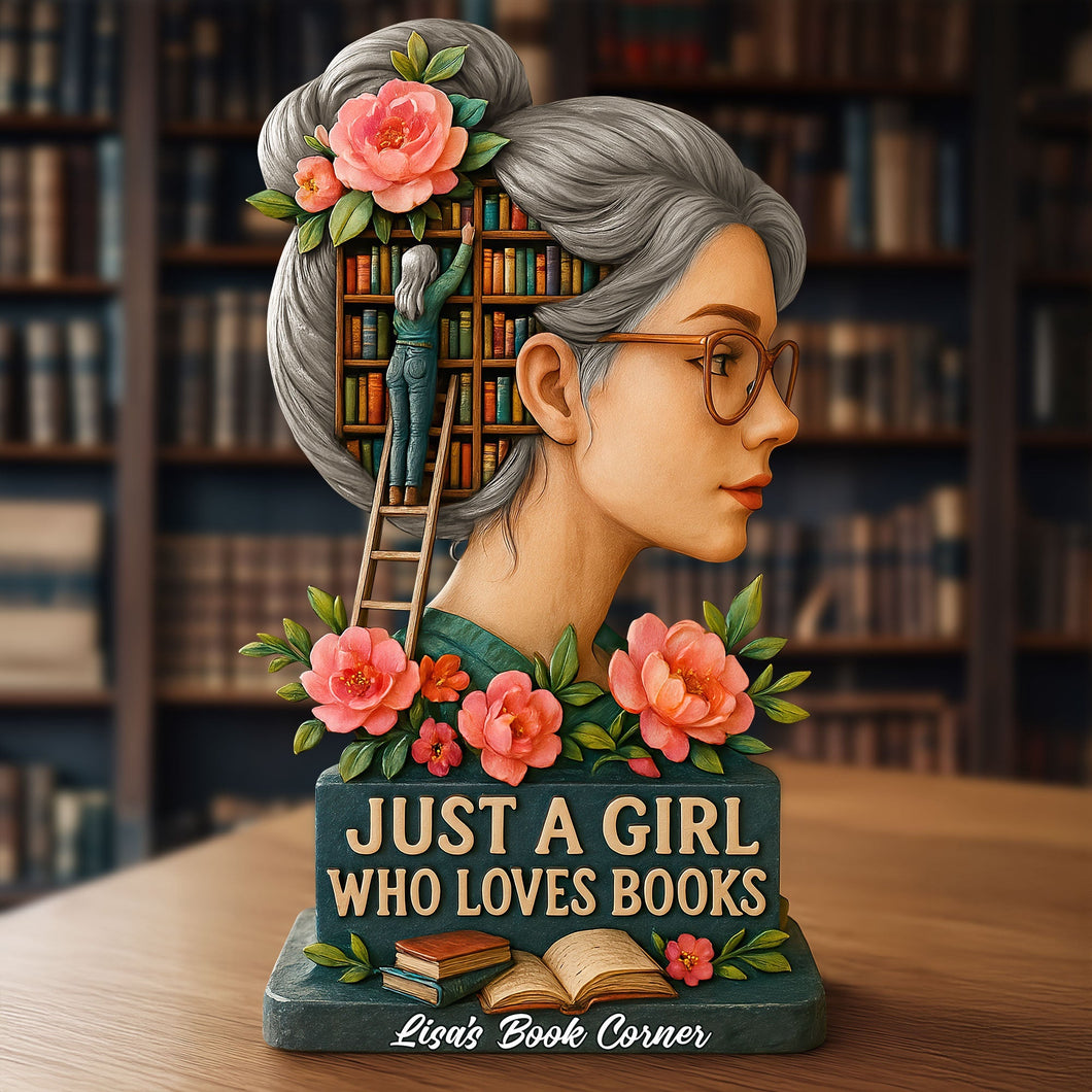 Just a Girl Who Loves Books Acrylic Plaque - Personalized Gift for Book Lovers Shaped Plaques PopCulturePrints