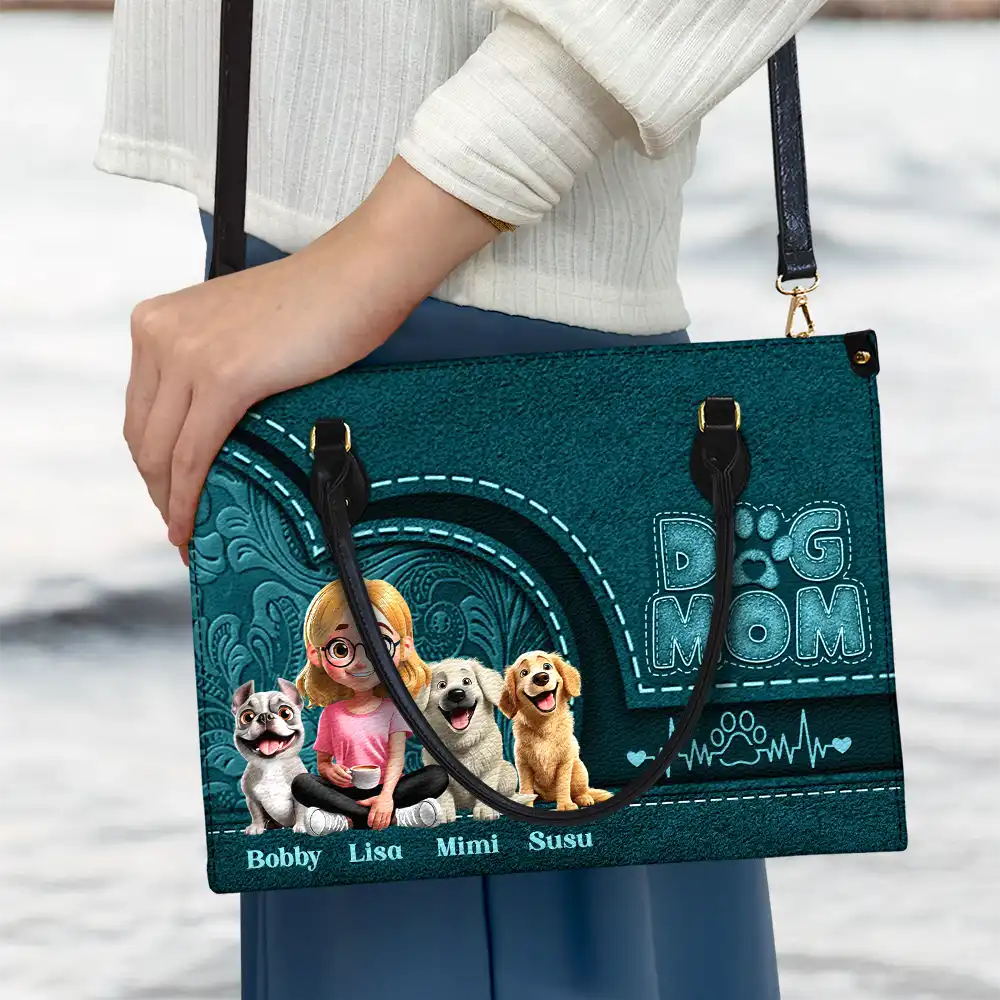 “A Loving Tribute to Dog Moms” - Personalized Leather Bag, Custom Gift for Pet Moms, Grandma, and Dog Lovers Leather Bag PopCulturePrints