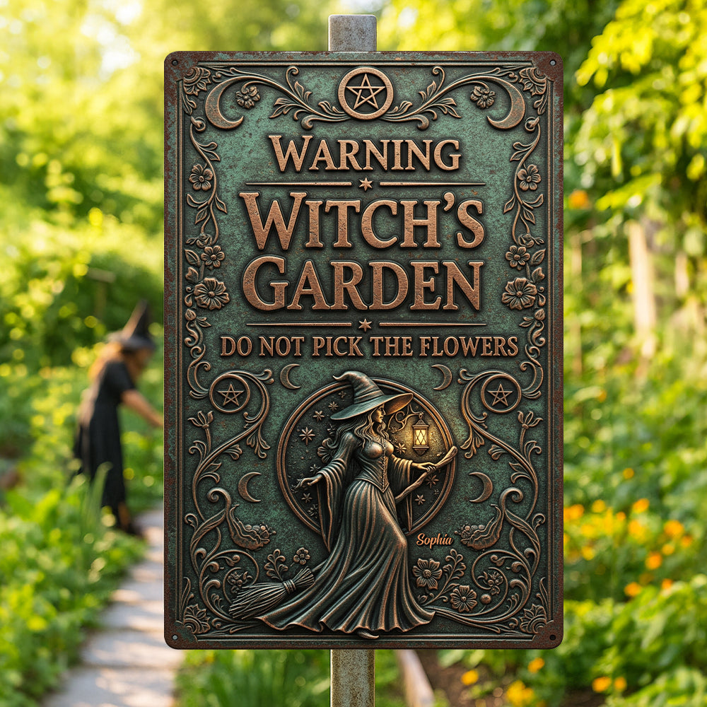 Witch's Garden Personalized Funny Metal Sign - A Unique Gift for Witch Lovers Metal Signs PopCulturePrints