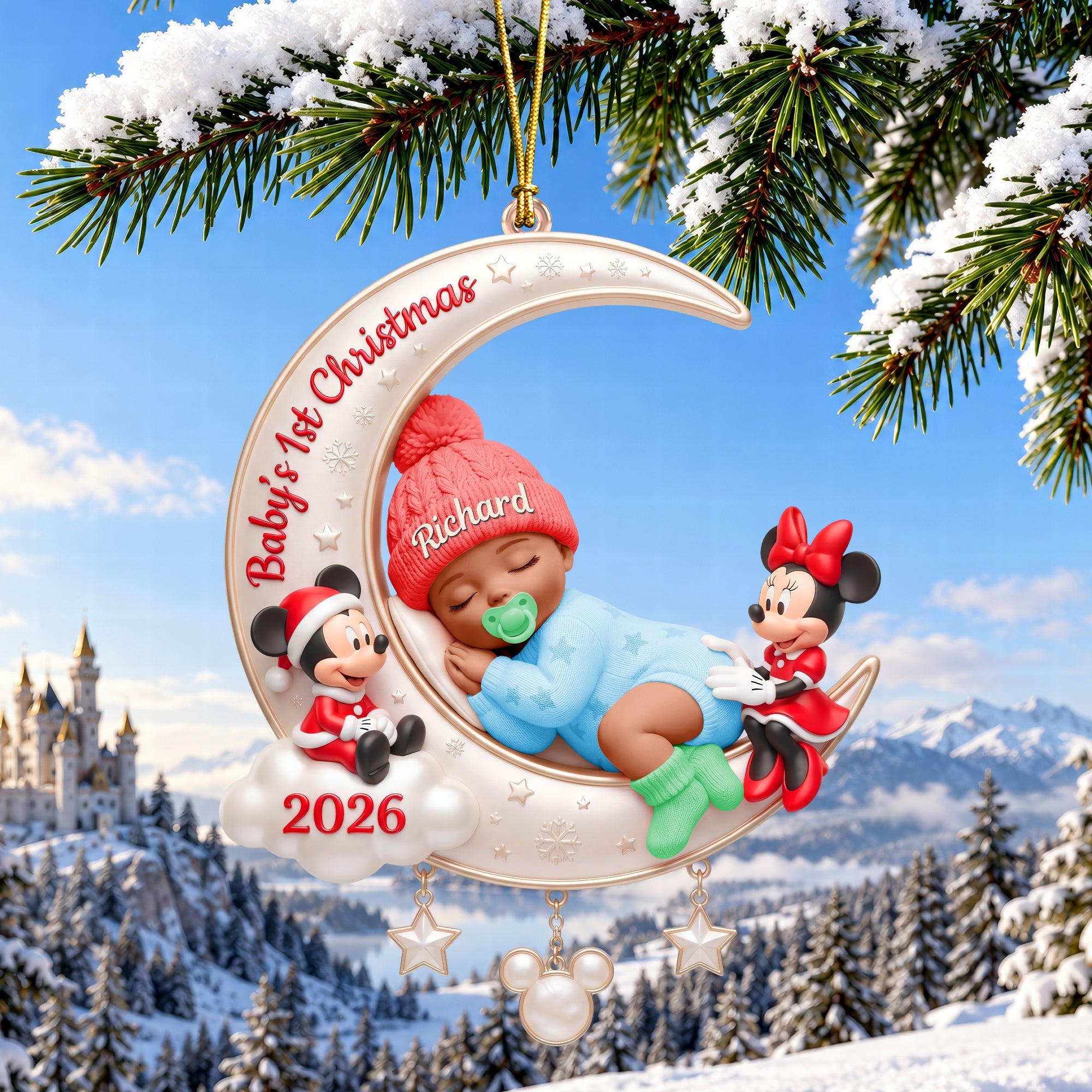 Baby's 1st Christmas - Personalized 2026 Ornament with Mickey & Minnie - Perfect Gift for Newborns