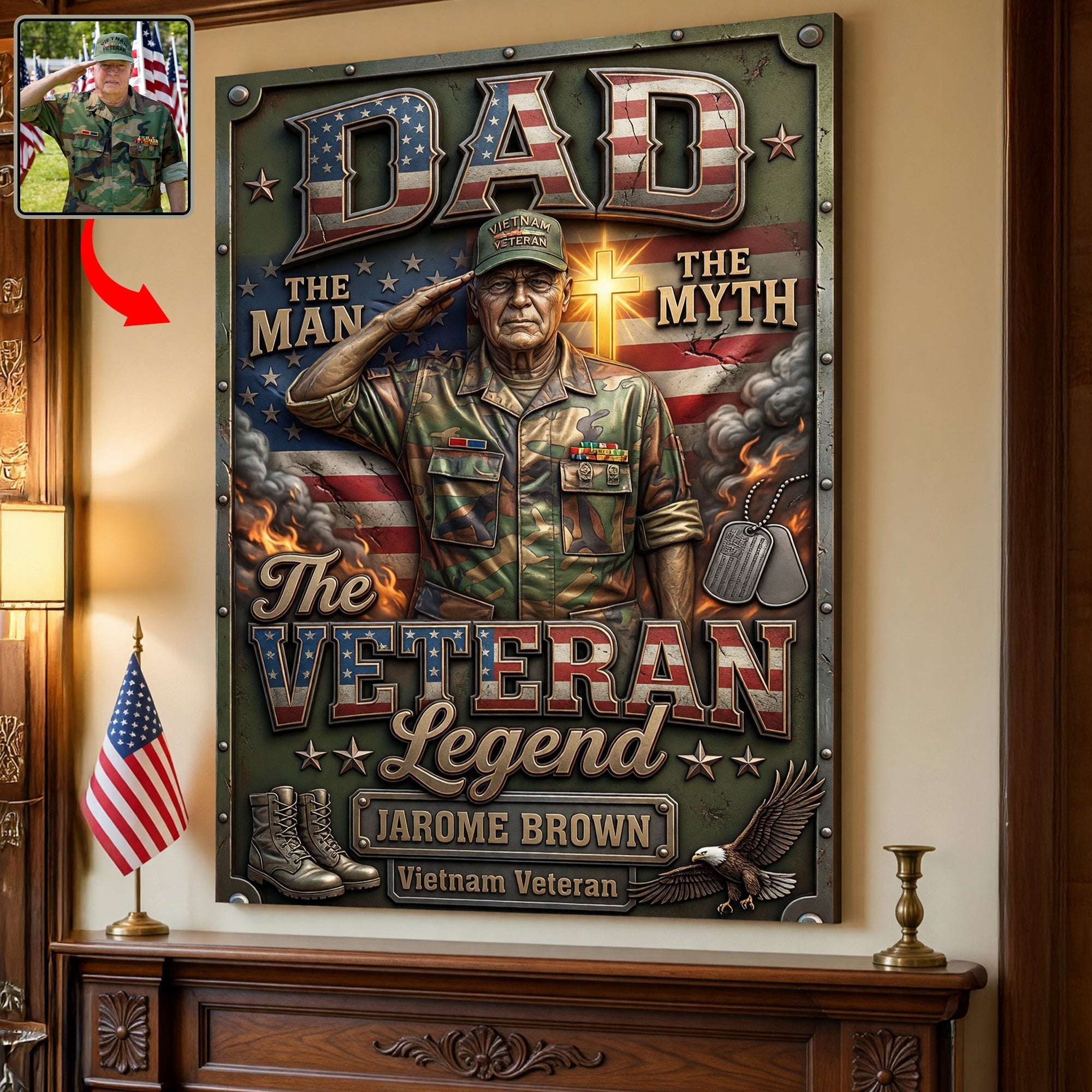 “The Veteran Legend: A Tribute to My Hero” - Patriotic Veteran Dad Metal Sign - Personalized Custom Photo Gifts for Dads and Grandpas Metal Signs PopCulturePrints