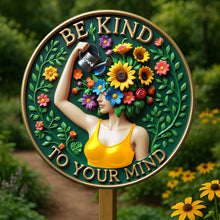 Load image into Gallery viewer, Be Kind to Your Mind - Personalized Floral Garden Girl Wood Sign Wood Sign PopCulturePrints
