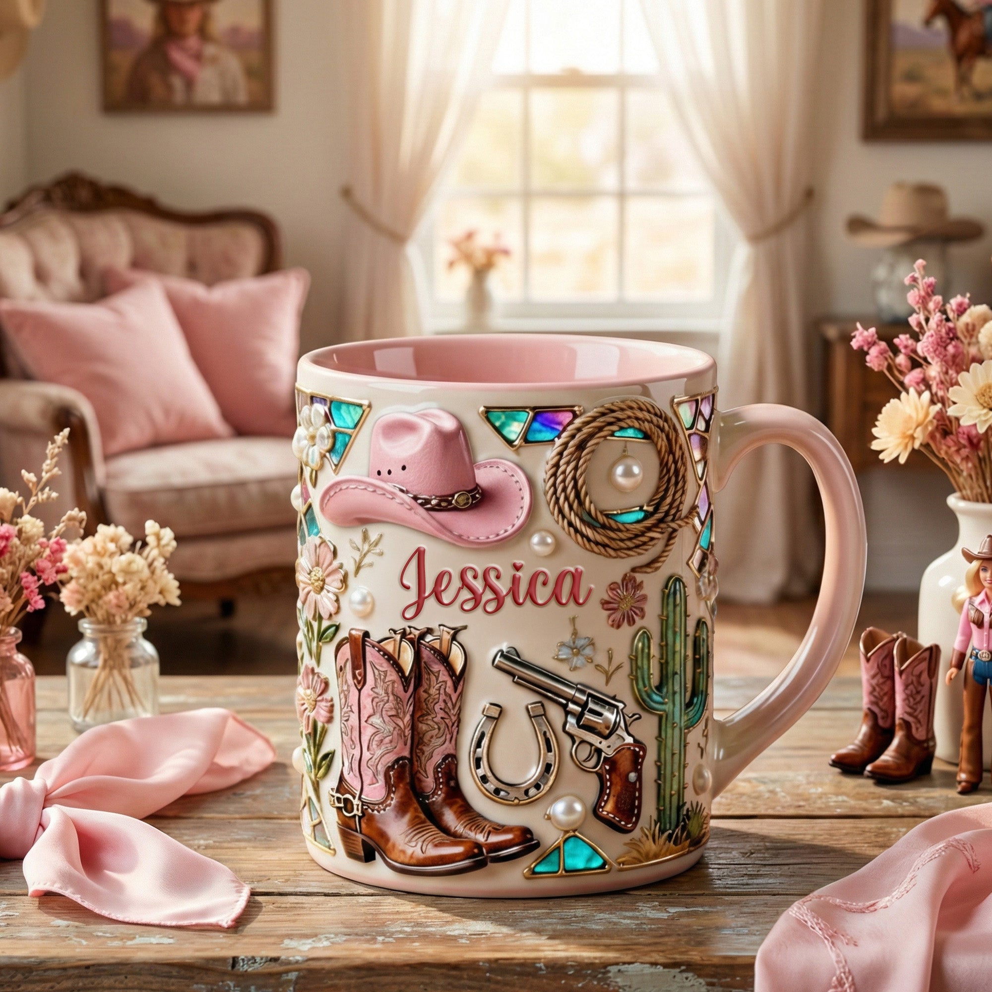 Customize Your Style: Cowgirl Accent Mug - Personalized Gift for Cowgirls Coffee Mug PopCulturePrints