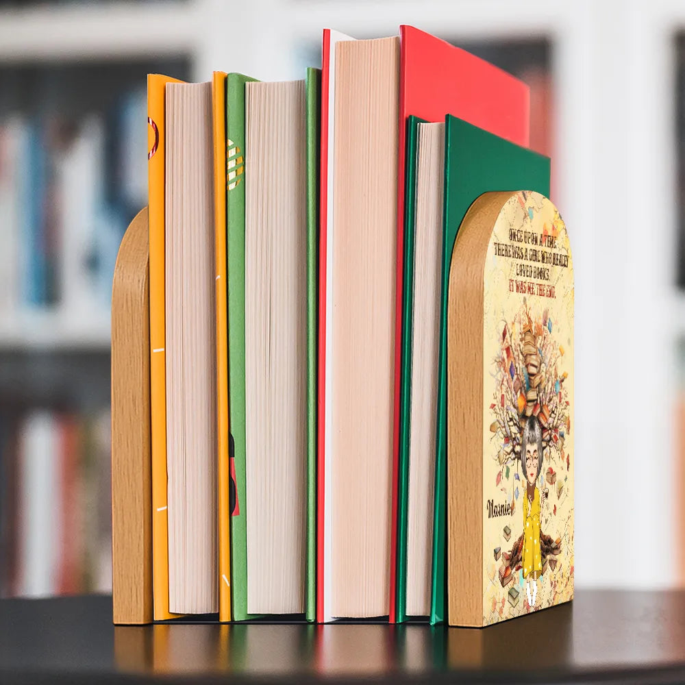 Just A Girl Who Loves Books - Personalized Wood Book Ends Wood Book Ends PopCulturePrints