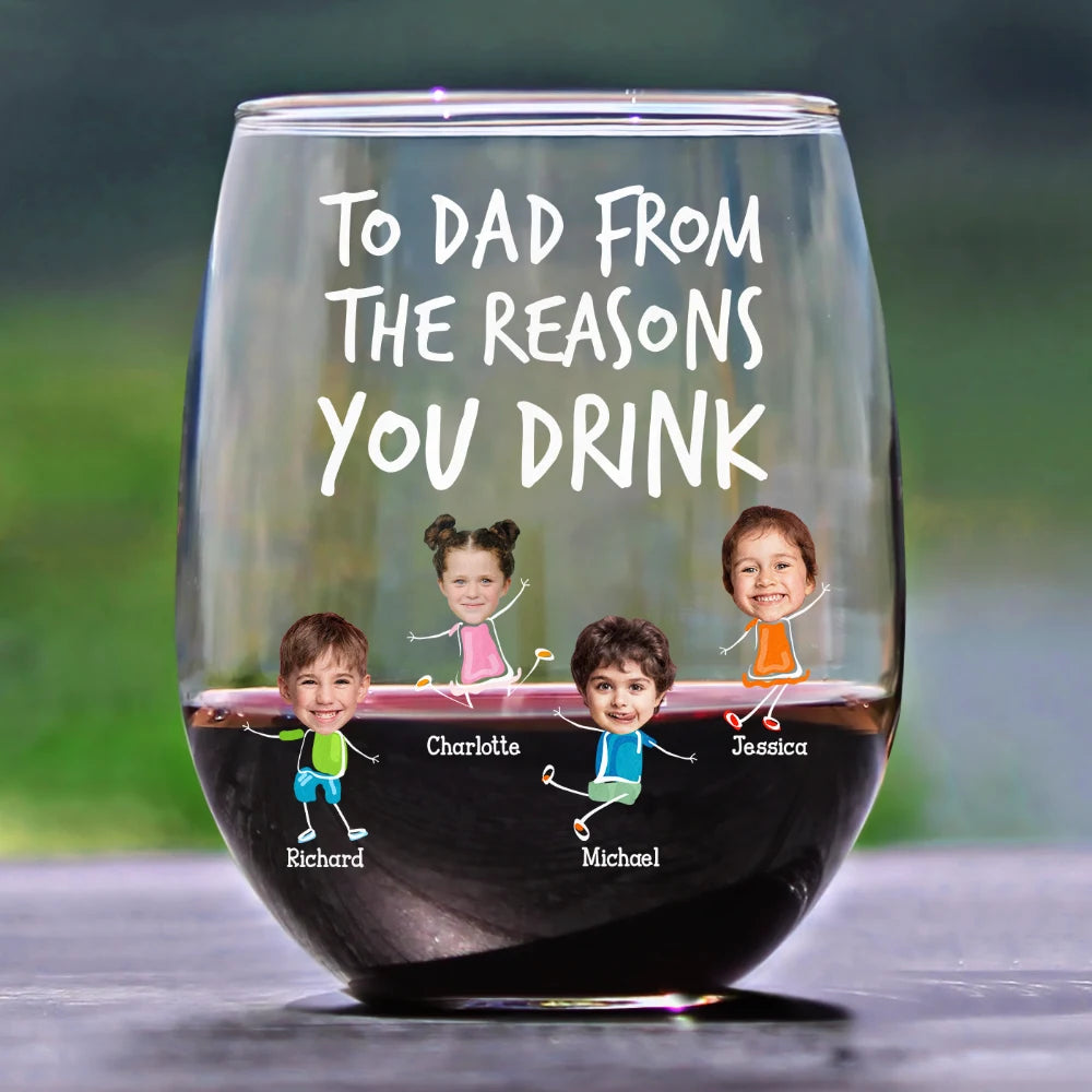 To Mom From The Reasons You Drink - Personalized Stemless Wine Glass Gift for Mom, Grandma, and Loved Ones Wine Glass PopCulturePrints