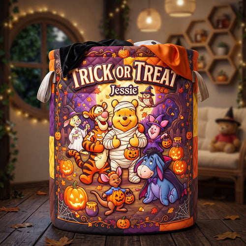 Trick or Treat with Friends - Personalized Whimsical Woodland Laundry Basket Gift for Halloween Laundry Basket PopCulturePrints