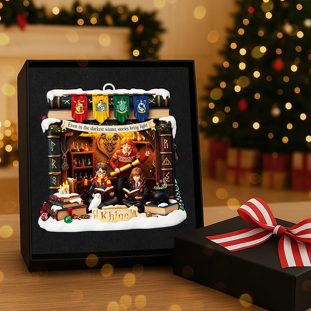 “Even in the darkest winter, stories bring light” - Personalized Bookmas Acrylic Ornament - Custom Gift for Readers, Friends, Family, Book Lovers Ornament PopCulturePrints