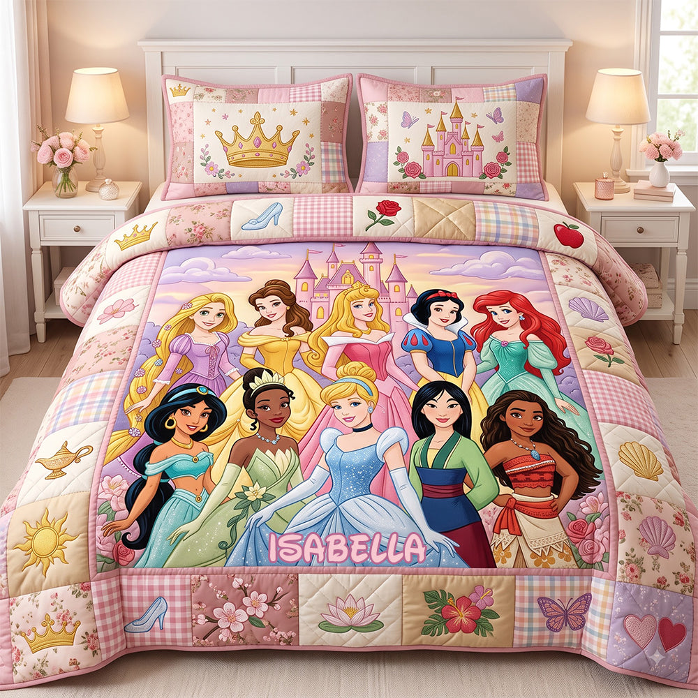 “Bring Enchantment to Your Child’s Room” - Lovely Fairy Tale Princesses Quilt Bedding Set - Personalized Gift for Kids