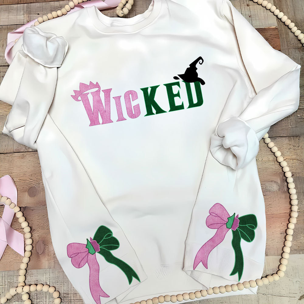 Wicked Glitter Embroidered Sweatshirt with Side Bow Shirts PopCulturePrints