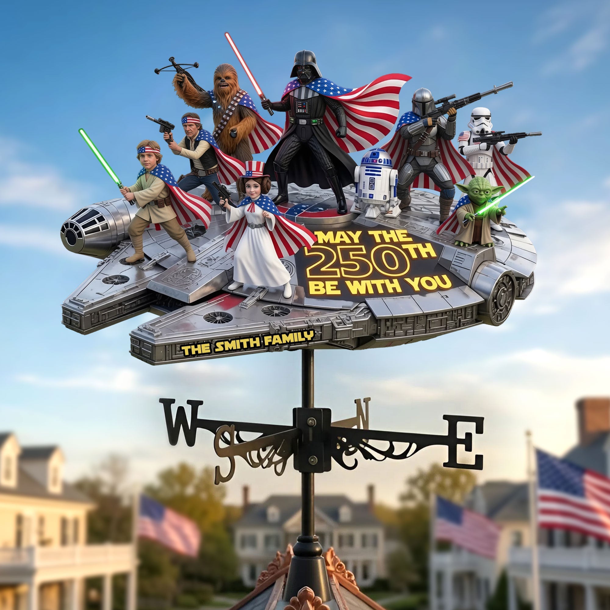 “May the 250th Be With You” - America 250th Anniversary Metal Weather Vane - Personalized Gift for Family and Friends