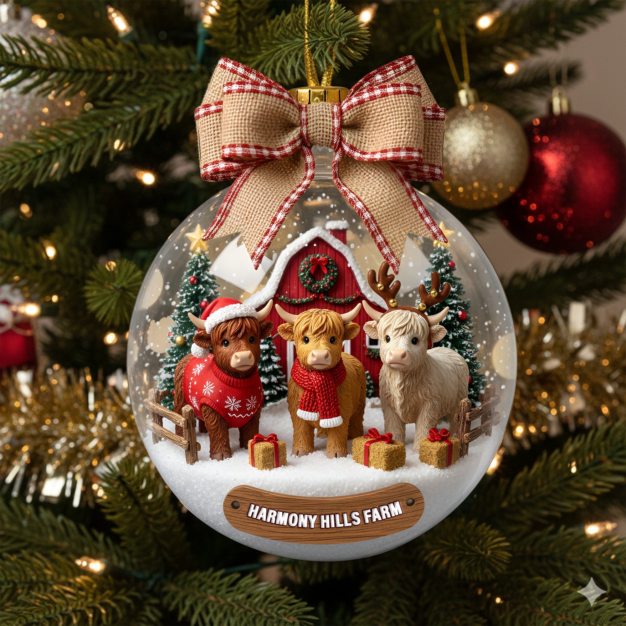 "Adorn Your Holidays with Joy!" - Rustic Highland Cow Farm Ornament - Personalized Gifts for Highland Cow Lovers Ornament PopCulturePrints