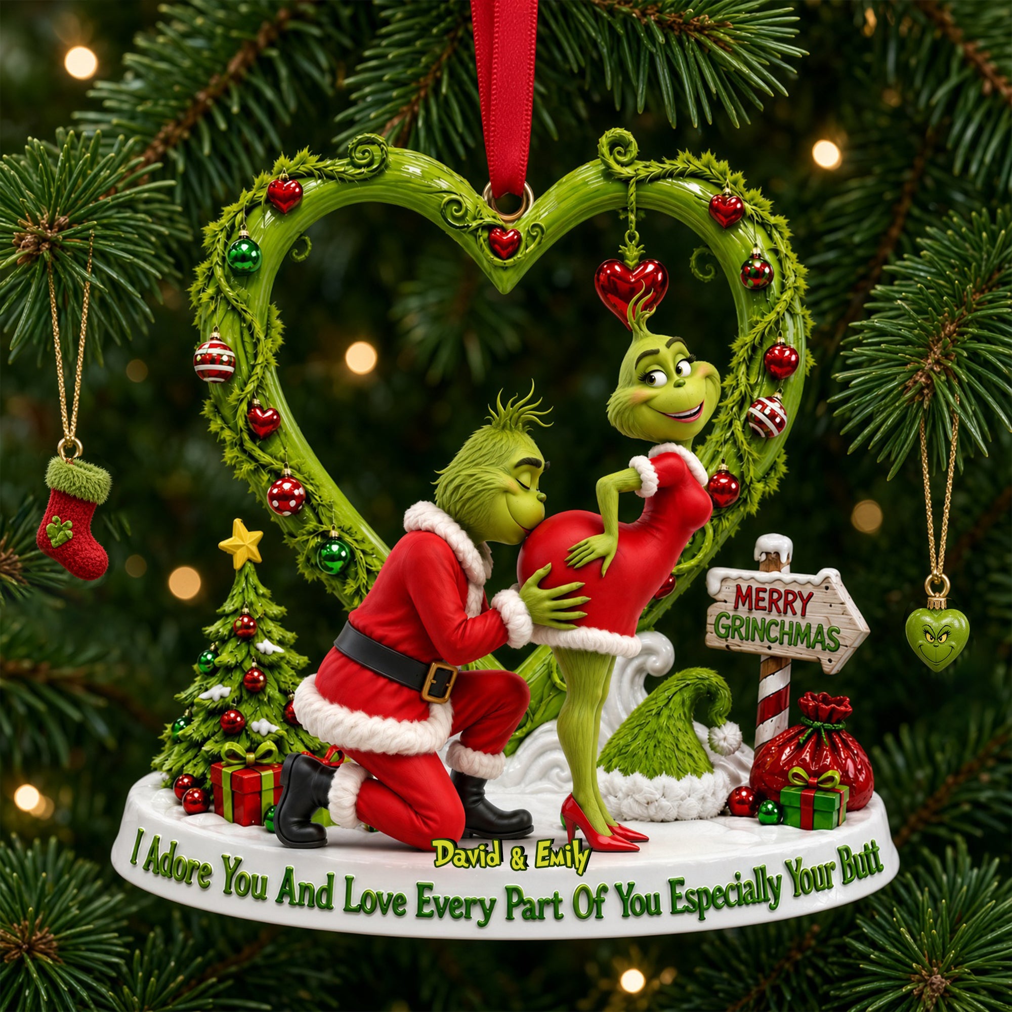 I Adore You, Grinchmas Love - Personalized Holiday Ornament for Couples Ornament PopCulturePrints