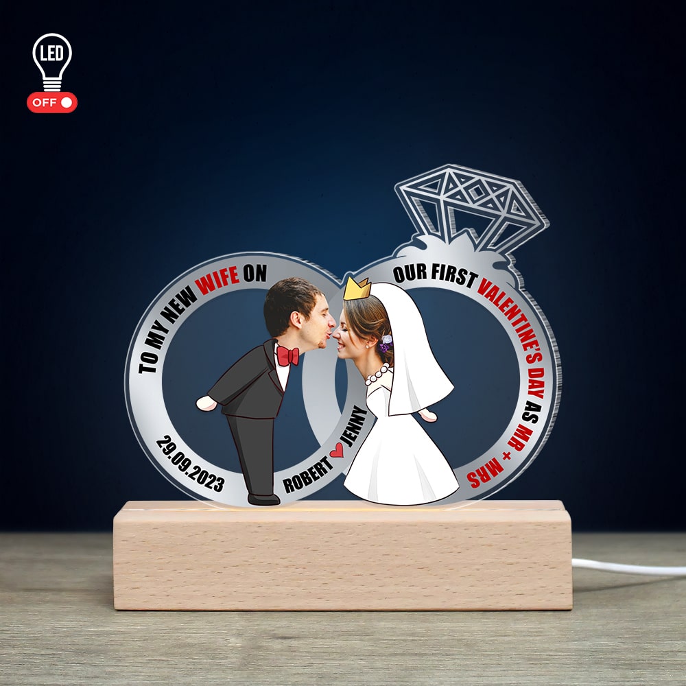 Our First Valentine's Day 3D LED Light - Personalized Gift for Newly Engaged & Newlywed Couples Led Night Light PopCulturePrints