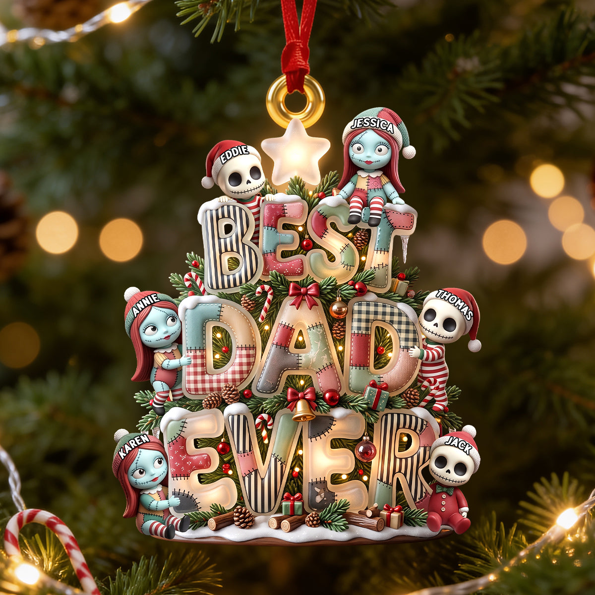"Best Mom Ever" - Personalized Little Spooky Christmas Crew Ornament - Custom Gift for Parents, Grandparents, and Caregivers