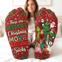 Load image into Gallery viewer, These are Jessica's Christmas Movie Watching Socks - Personalized Gift for Movie Enthusiasts

