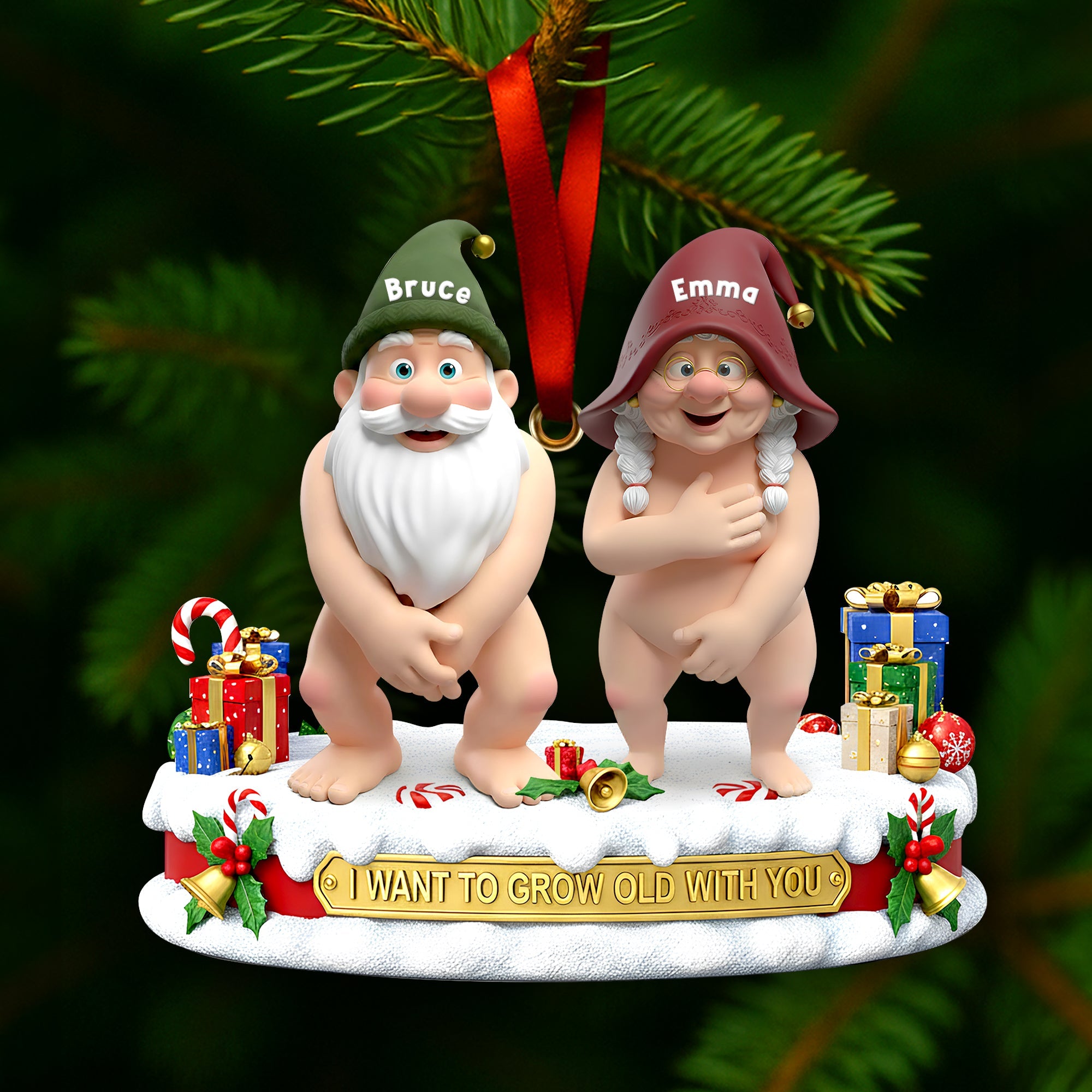 I Want to Grow Old with You - Mischievous Gnome Couple Acrylic Ornament - Personalized Gift for Couples Ornament PopCulturePrints