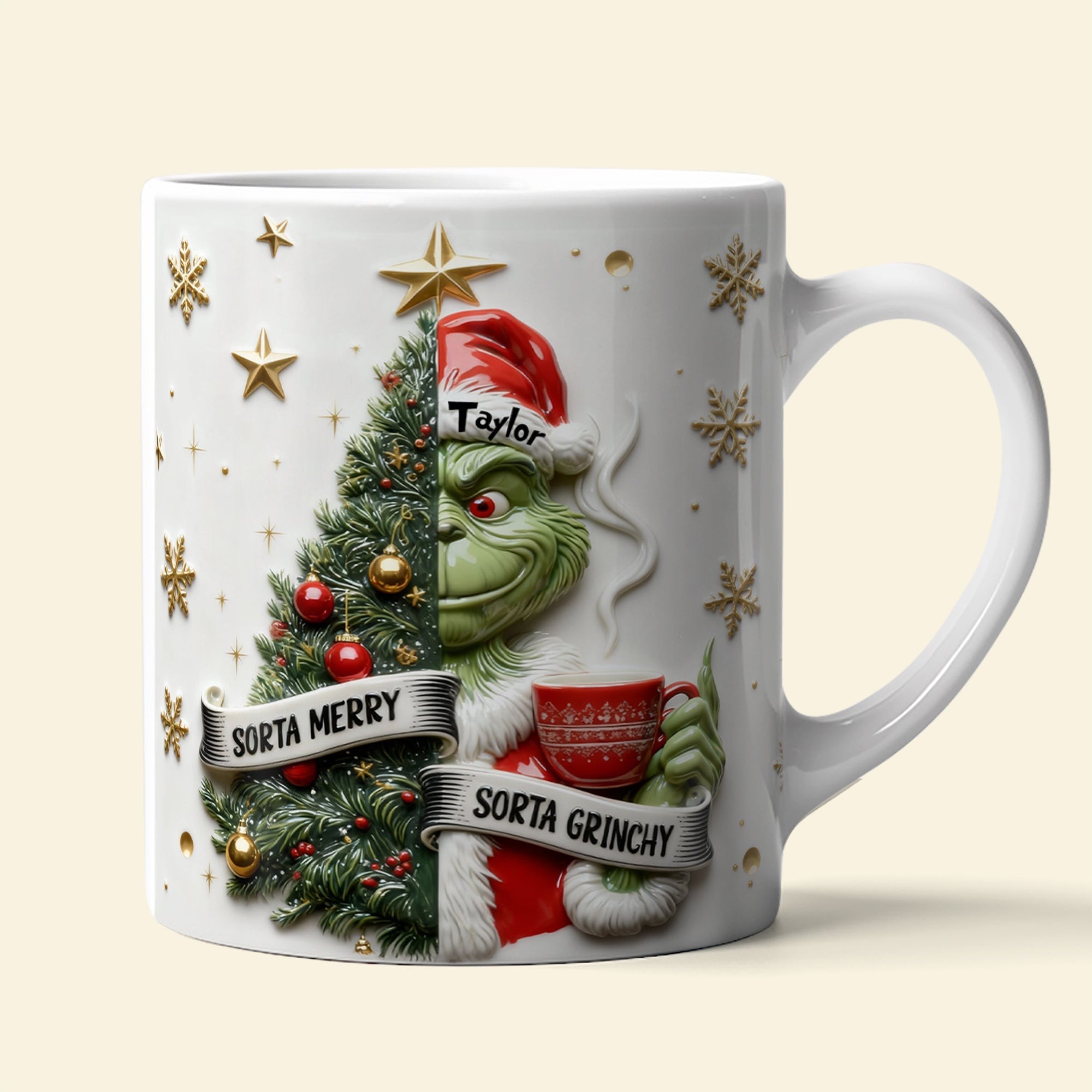 "Sorta Merry, Sorta Grinchy" - Personalized Annoyed Merry Spirit Mug for Holiday Cheer! Coffee Mug PopCulturePrints
